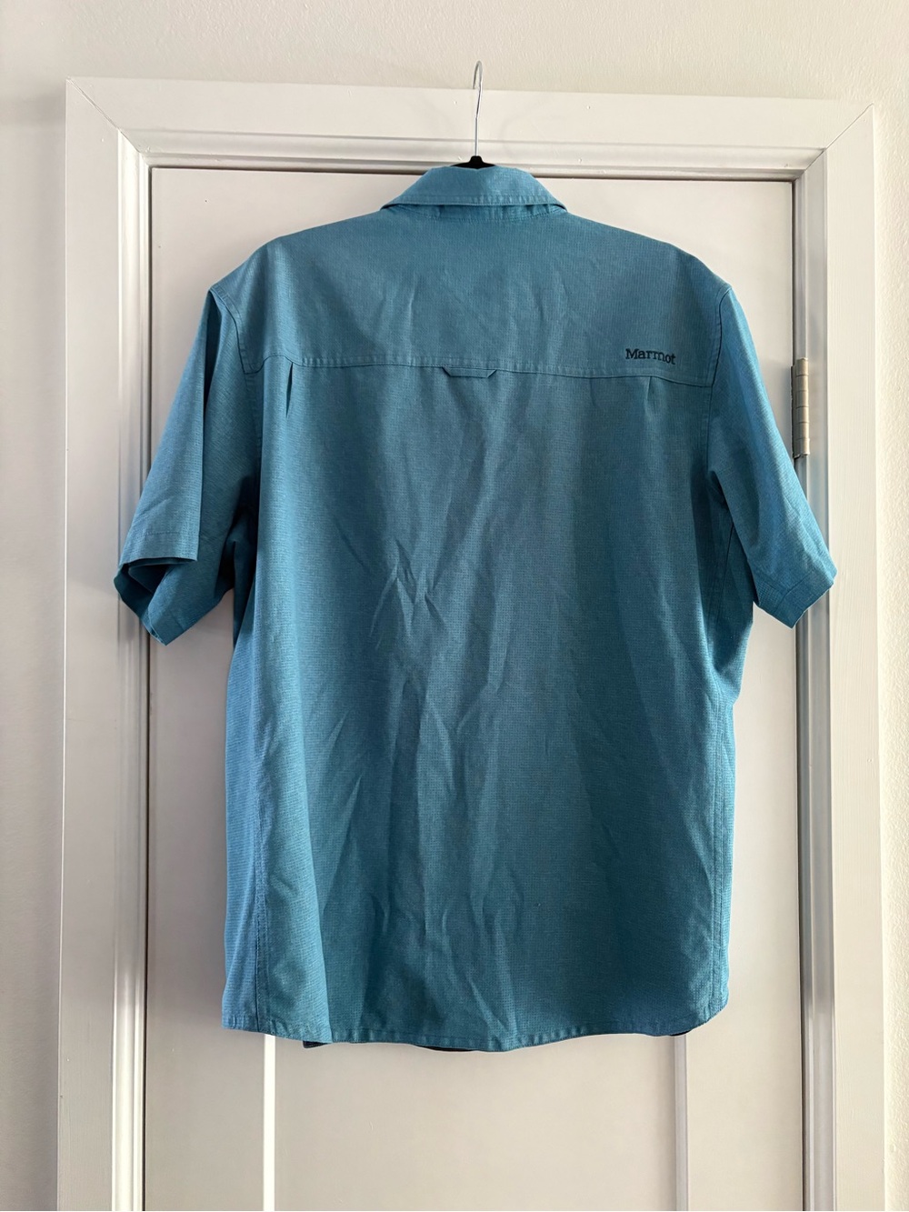 Marmot Men’s Short-Sleeve Button-Up Shirt Teal Blue Front Pocket #H54500 Size L - Picture 5 of 6